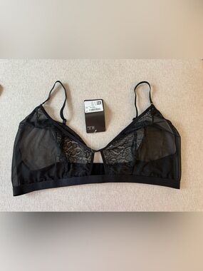 Sheer Lace Triangle Bralette - Black